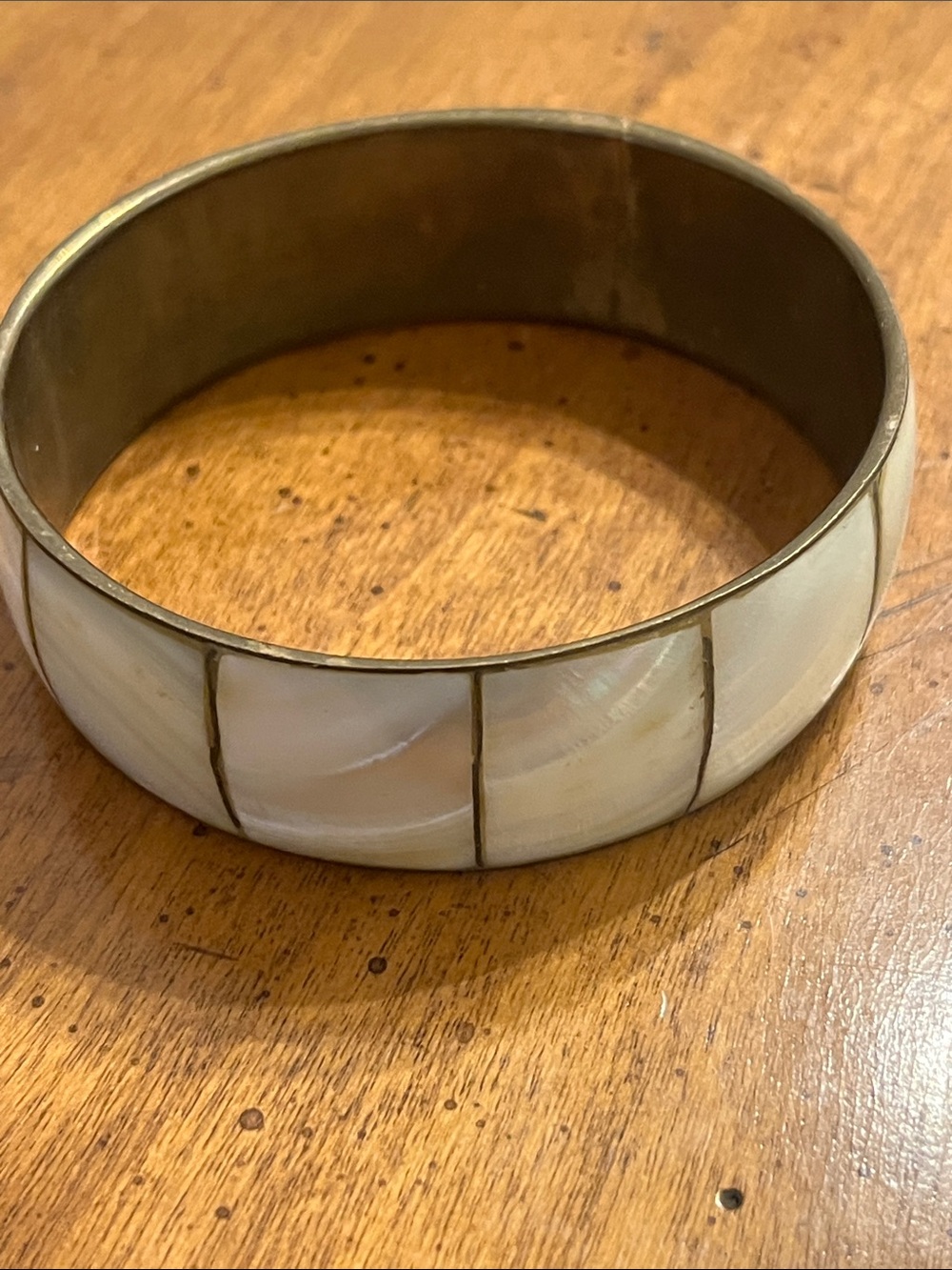 Vintage Inlayed Mother of Pearl Cuff Bangle Bracelet